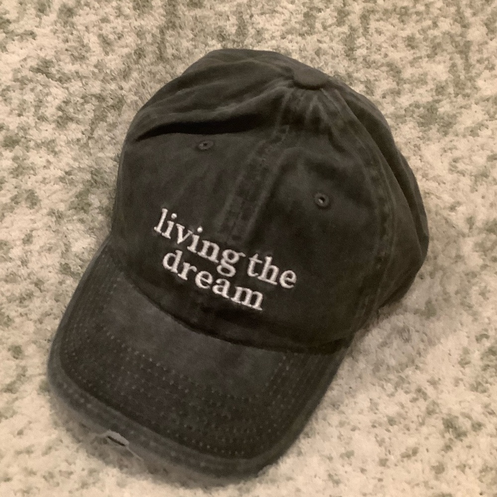 Black Stonewashed Distressed  'Living the Dream' Baseball Cap NWT Cotton - Picture 15 of 16